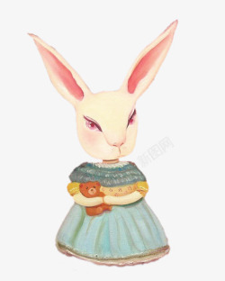 兔子抱着娃娃素材