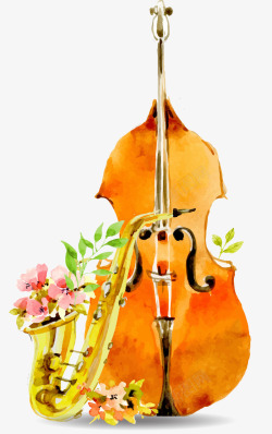水彩大提琴手绘水彩乐器高清图片