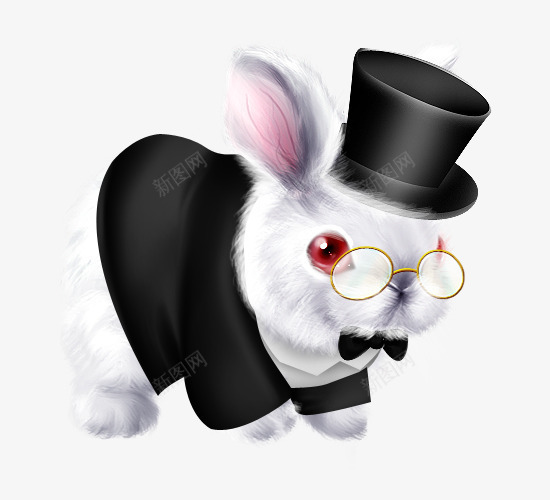 戴眼镜的兔子png免抠素材_新图网 https://ixintu.com 可爱 礼帽 西装 金边眼镜