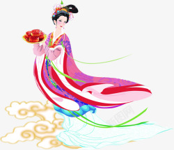 中秋节手绘粉红色衣服美女素材
