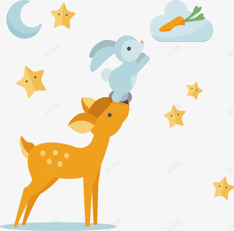 童话插画矢量图ai免抠素材_新图网 https://ixintu.com 兔子 小鹿设计 插画 童话 童话插画 精美 矢量图