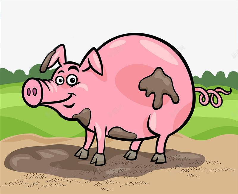 卡通猪身上污泥png免抠素材_新图网 https://ixintu.com 卡通 卡通动物插图 小猪 污泥 泥地上 粉红色 草地