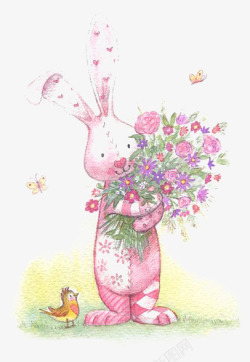 抱着花的兔子素材
