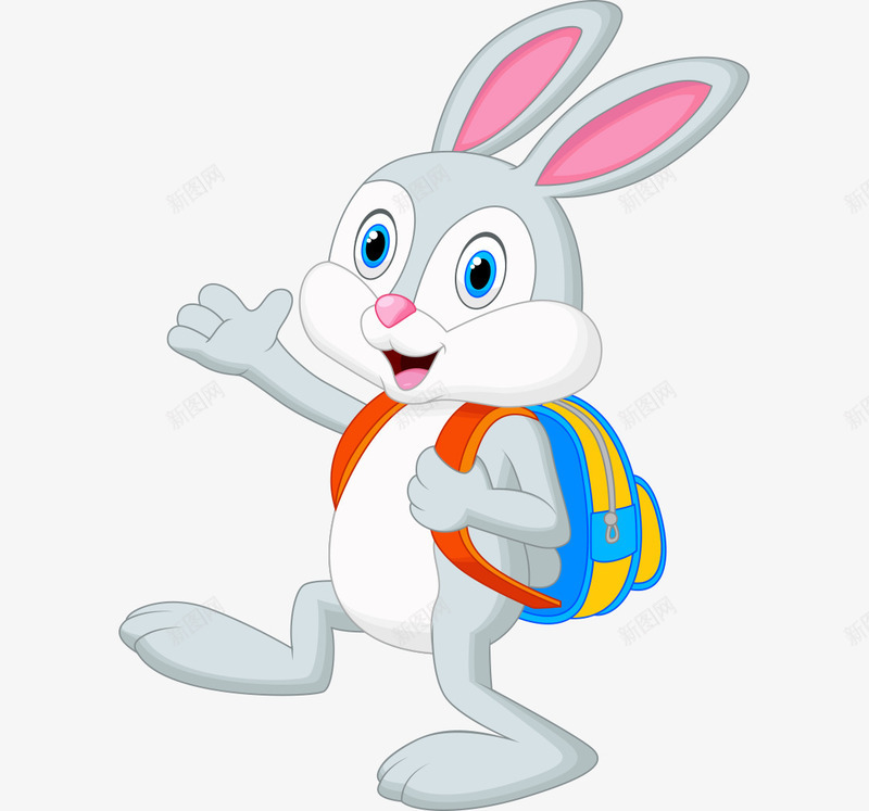 卡通手绘上学背书包兔子png免抠素材_新图网 https://ixintu.com 上学的兔子 卡通的动物 平面兔子 手绘的兔子 背书包的兔子
