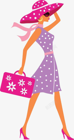粉红女郎拖行李的粉红女郎高清图片