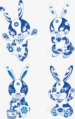 蓝色的小兔子蓝色青花瓷小兔子高清图片
