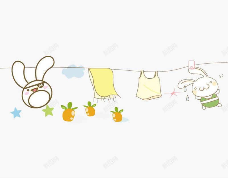 简单小兔子晾衣服png免抠素材_新图网 https://ixintu.com 围巾 小兔子 网页设计 胡萝卜