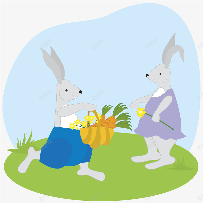 两只小兔子png免抠素材_新图网 https://ixintu.com 儿童读物插画 兔子友谊 卡通 大自然 小动物 手绘平面 野生