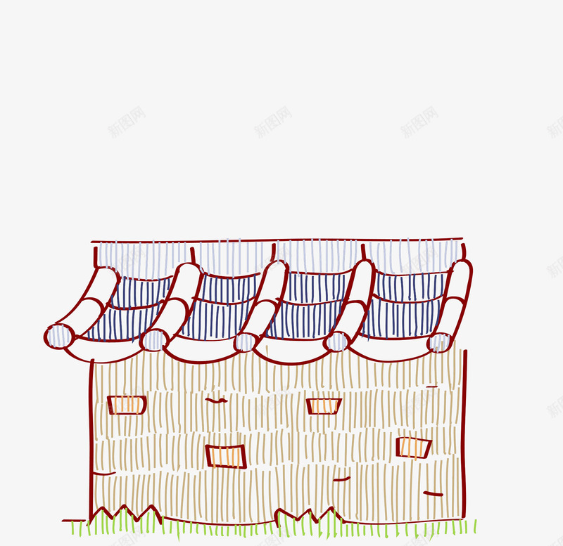 手绘彩色线条围墙png免抠素材_新图网 https://ixintu.com 卡通围墙 古建筑 围墙 建筑 彩色 手绘 线条 院墙