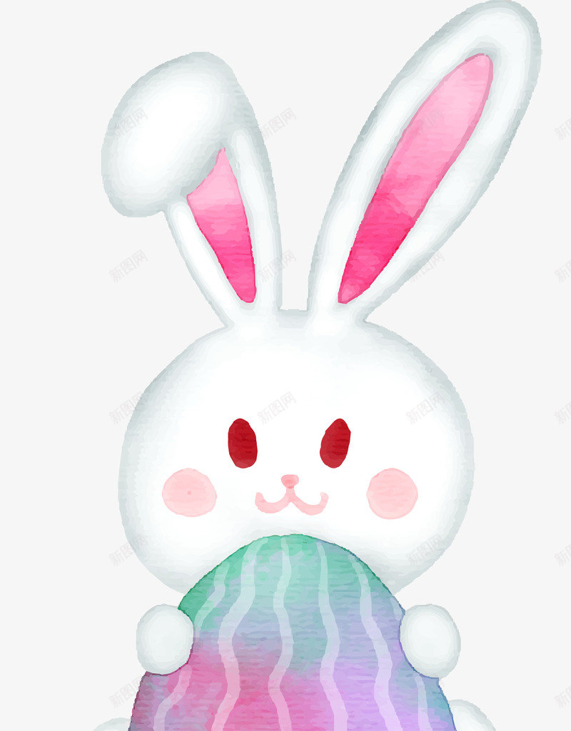 复活节抱着彩蛋的兔子png免抠素材_新图网 https://ixintu.com 可爱兔子 复活节 开心 抱着彩蛋的兔子 水彩 白色兔子