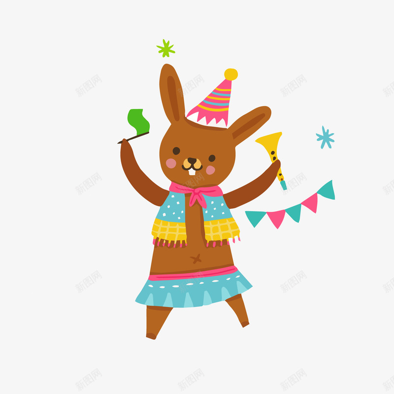 过生日的小兔子png免抠素材_新图网 https://ixintu.com 卡通动物 小兔子 穿衣服的兔子 背景装饰 过生日