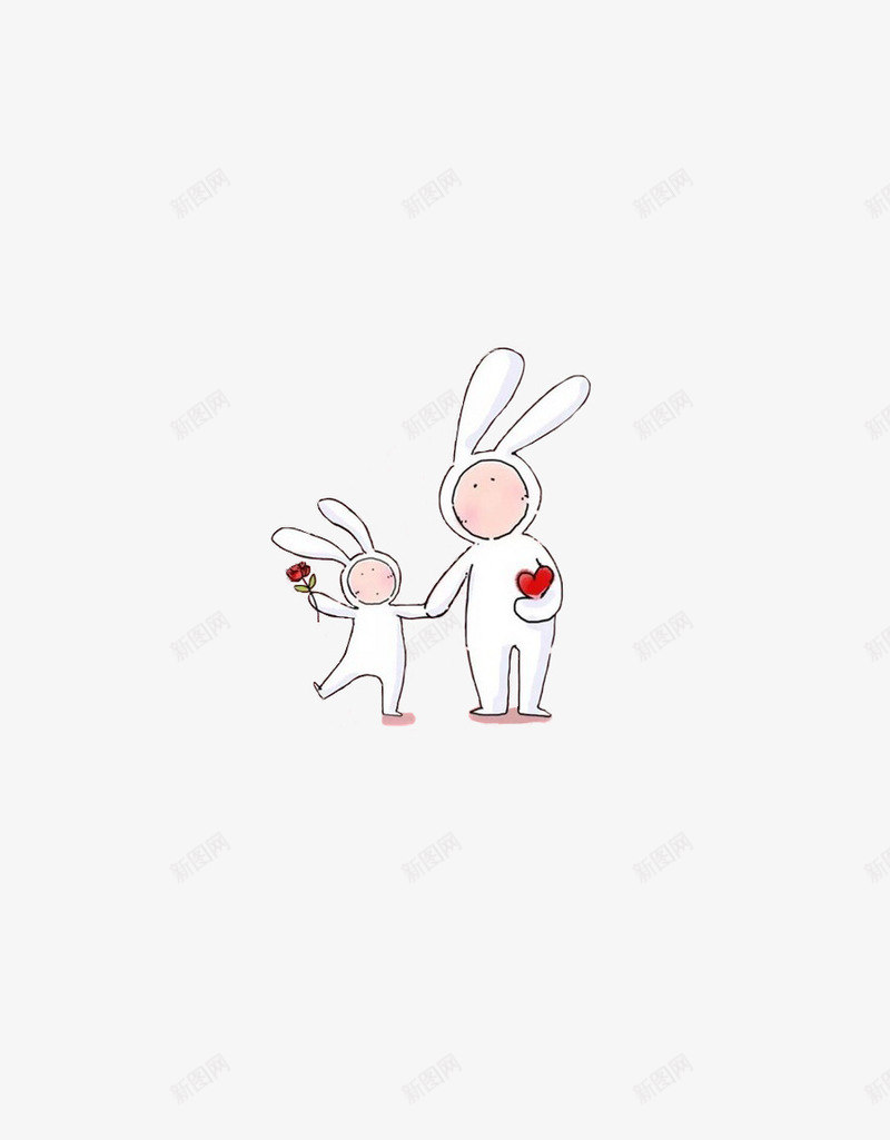 两只兔子png免抠素材_新图网 https://ixintu.com 兔子 兔子png 兔子免抠 动物 卡通 卡通兔子 小白兔 手拉手 爱心 牵手 白色