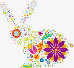 兔子卡通兔子扁平化花朵矢量图素材