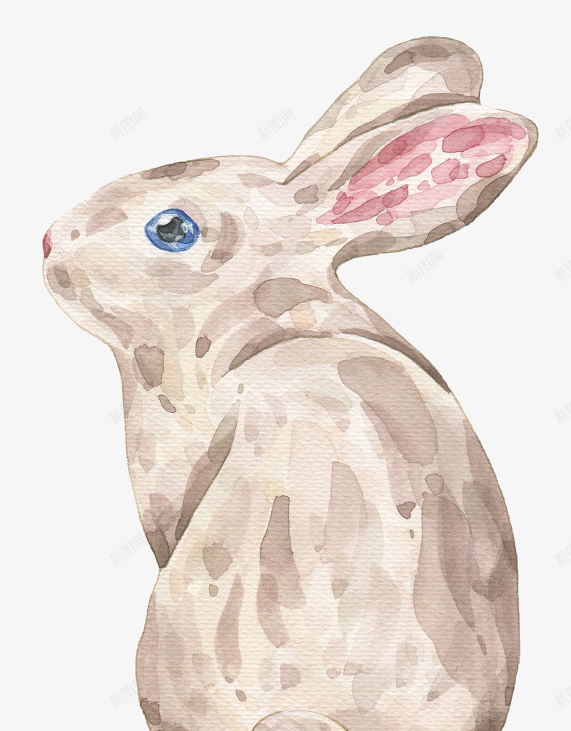 水墨兔子png免抠素材_新图网 https://ixintu.com 一只 兔子 卡通 可爱 手绘 棕色 红色 耳朵