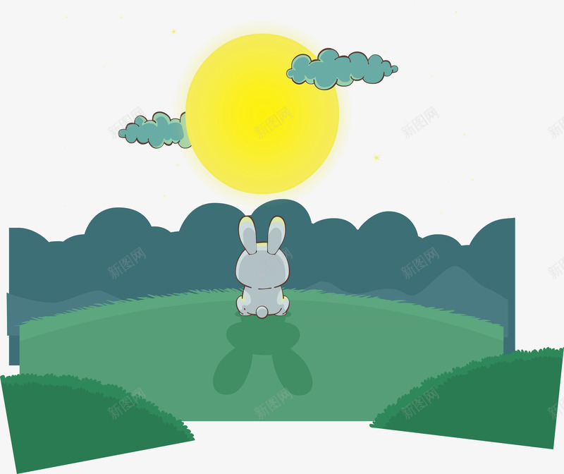 孤独的兔子矢量图ai免抠素材_新图网 https://ixintu.com 兔子设计 卡通动物 孤独 插画 月亮 背景 矢量图