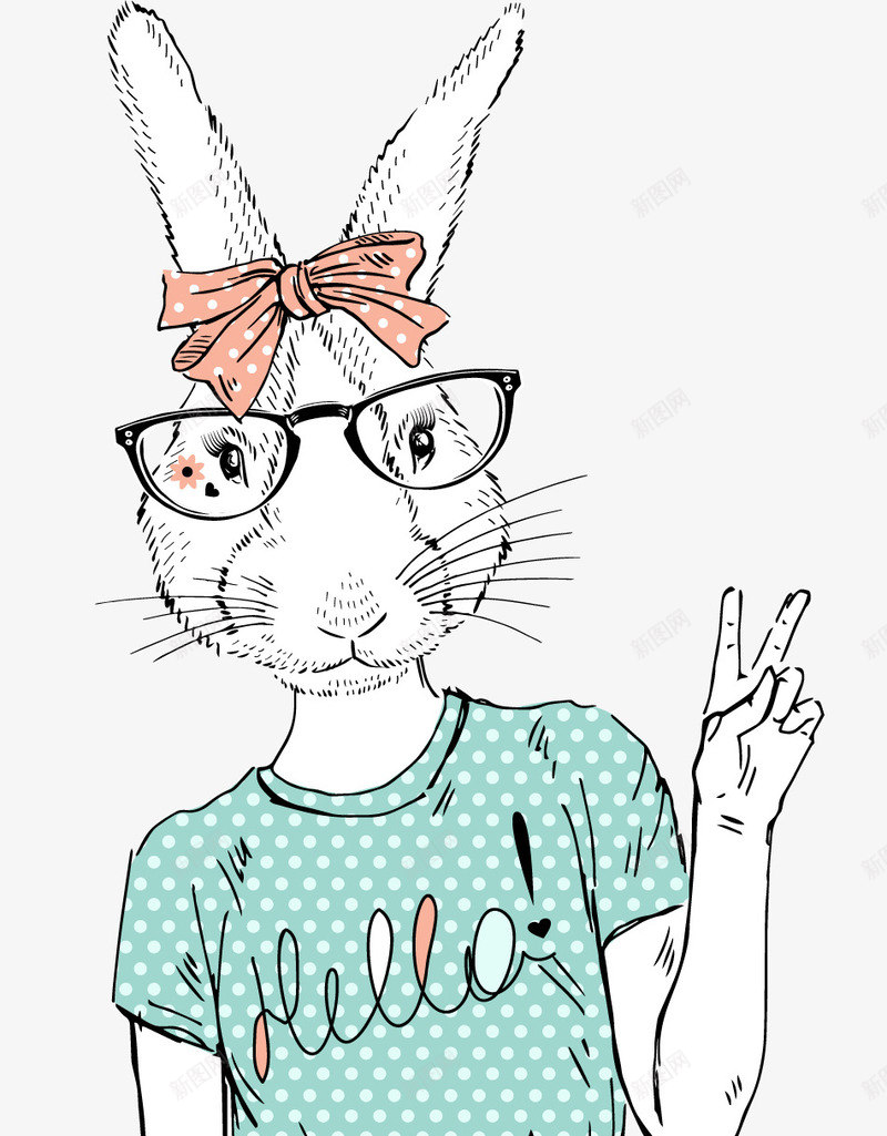 卡通兔子人物png免抠素材_新图网 https://ixintu.com 兔子 兔子人 卡通画 眼镜