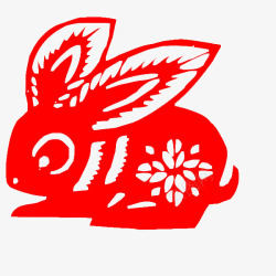 红色兔子窗花素材