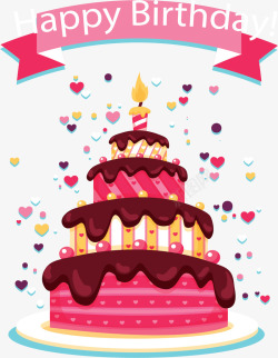 粉红浪漫生日蛋糕矢量图素材