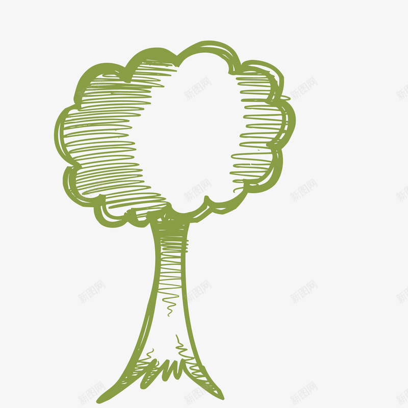绿色线条小树png免抠素材_新图网 https://ixintu.com 彩绘 树木 植物 涂鸦 简笔 线条 绿色叶子