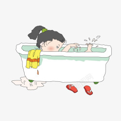可爱卡通洗浴女孩素材