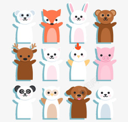 折纸狐狸和兔子12款可爱动物手偶矢量图高清图片