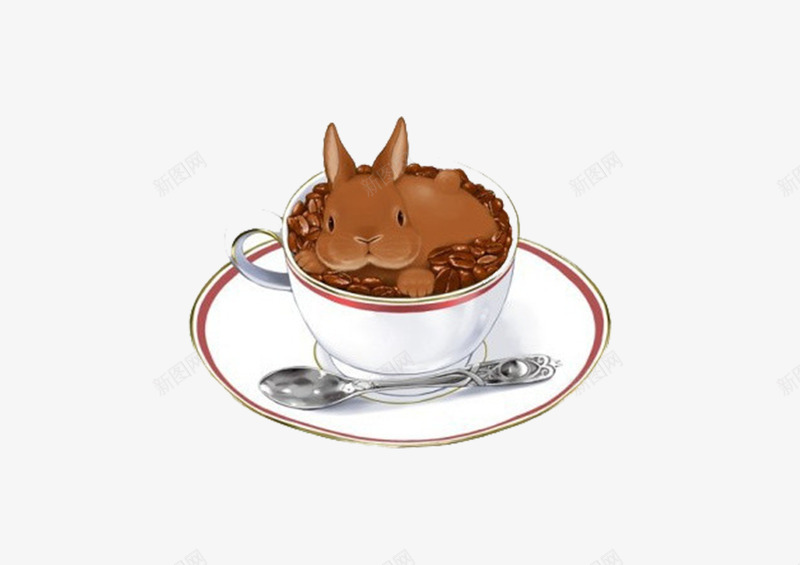 手绘咖啡png免抠素材_新图网 https://ixintu.com 兔子 咖啡 手绘 褐色