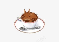 褐色兔子手绘咖啡高清图片