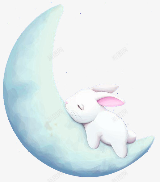 卡通手绘兔子月亮装饰图案png免抠素材_新图网 https://ixintu.com 免抠PNG 兔子 卡通 手绘 月亮 装饰图案