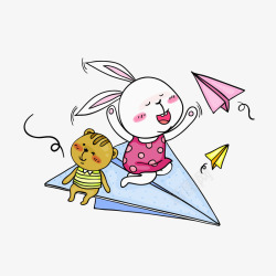 兔子折纸坐在纸飞机上的兔子高清图片