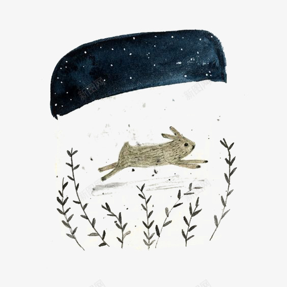 野兔png免抠素材_新图网 https://ixintu.com 卡通兔子 手绘兔子 星空