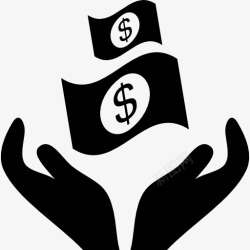 银行的美元符号双手雕刻钞票图标高清图片