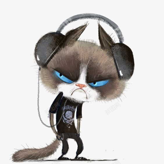 猫咪png免抠素材_新图网 https://ixintu.com 卡通猫咪 听歌 手绘猫咪 犀利眼神 耳机 音乐