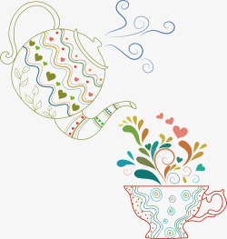 线条茶具彩色花纹茶具矢量图高清图片