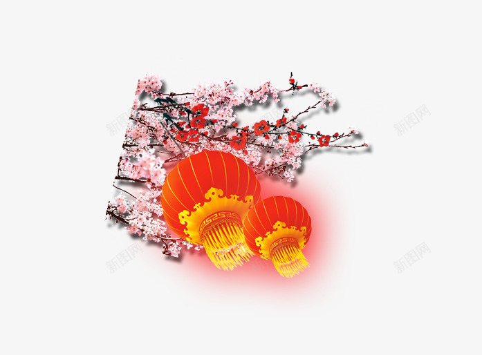 灯笼png免抠素材_新图网 https://ixintu.com 挂饰 枝杈 树枝 梅花 灯笼