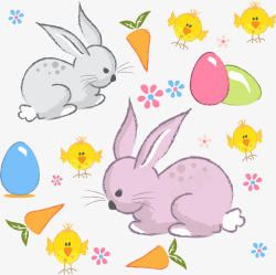 复活节兔子与小鸡素材