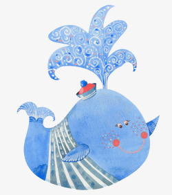 水彩海豚卡通蓝色海豚高清图片