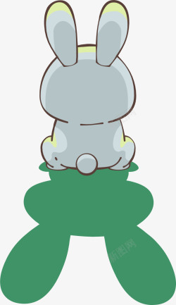 小白兔图案绿色卡通可爱兔子背影高清图片