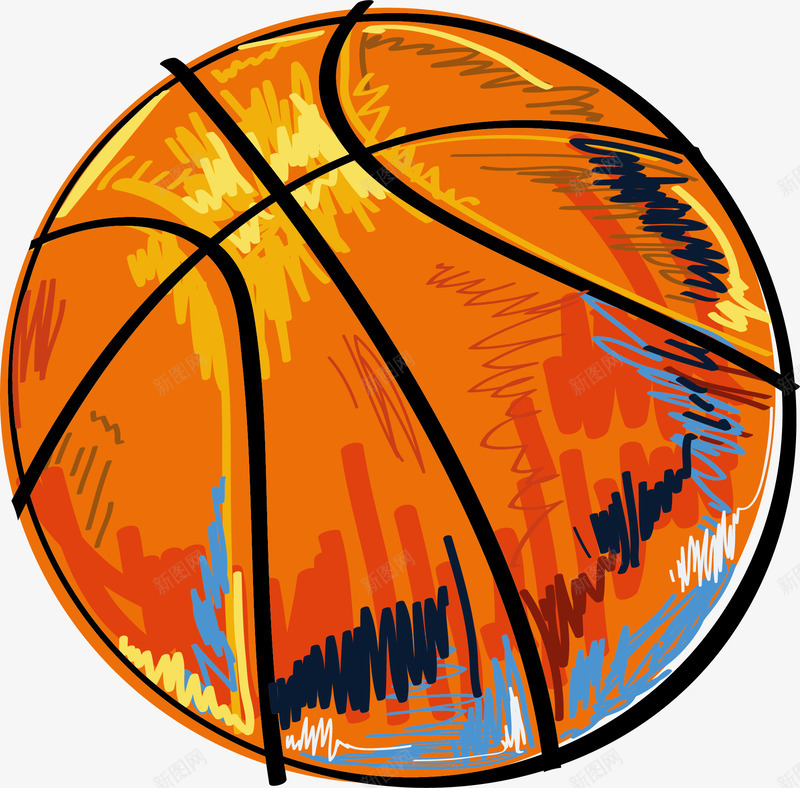 手绘橙色篮球png免抠素材_新图网 https://ixintu.com 免抠PNG 多彩 手绘 橙色 篮球 线条 运动