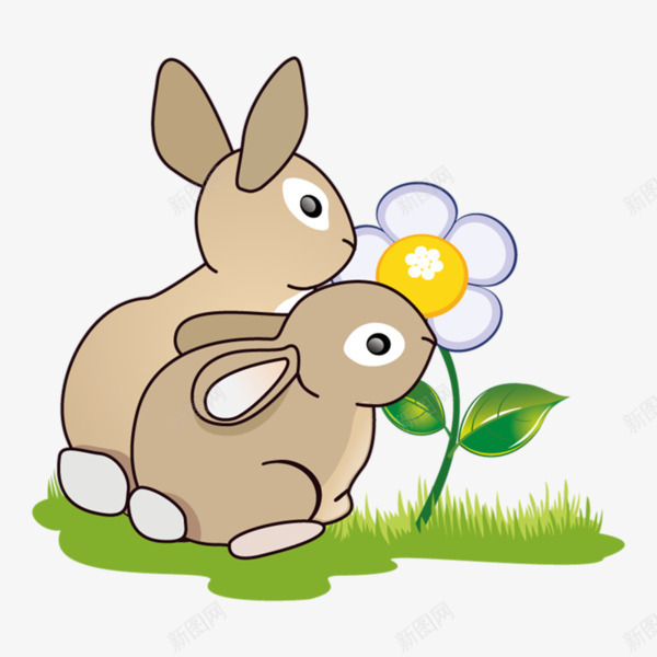卡通兔子和白色小花png免抠素材_新图网 https://ixintu.com 卡通兔子 白色 白花