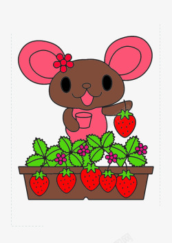 小兔子摘草莓素材