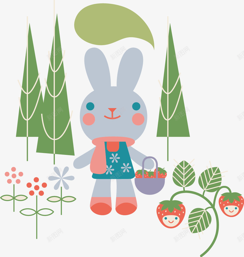 兔子摘草莓矢量图ai免抠素材_新图网 https://ixintu.com 森林 草莓 矢量图