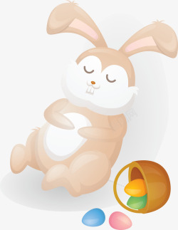 彩蛋篮子睡觉兔子矢量图素材