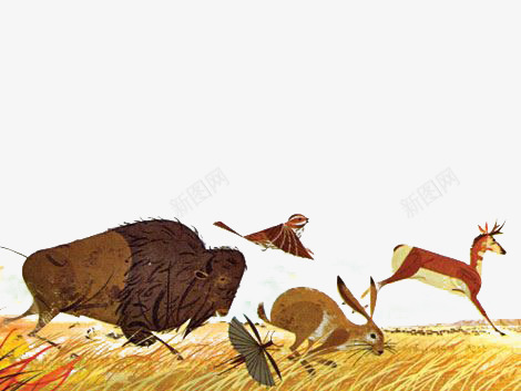 奔跑的动物png免抠素材_新图网 https://ixintu.com 兔子 小鹿 手绘动物 狂奔 猫头鹰 自然 草原