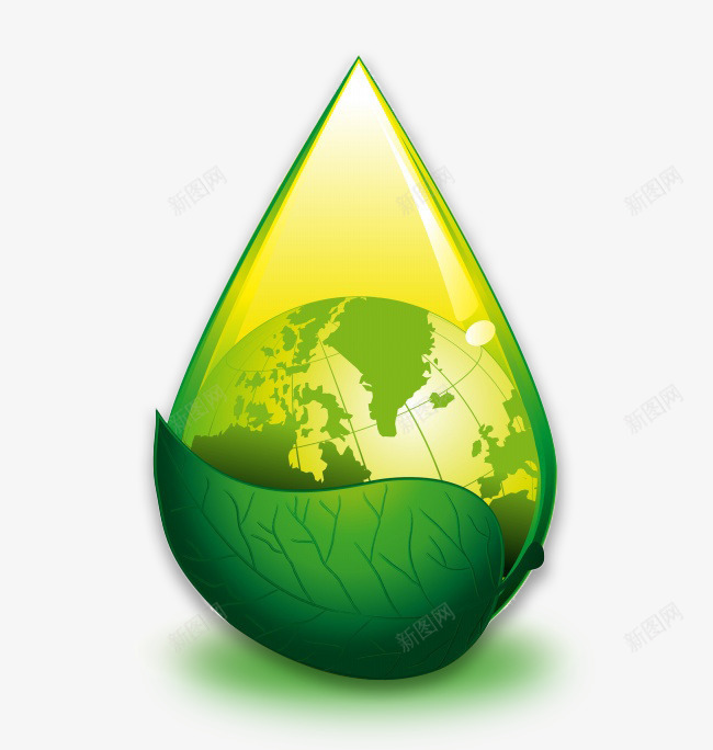 绿色环保png免抠素材_新图网 https://ixintu.com 地球 地球仪 树叶 水滴 环保 绿叶