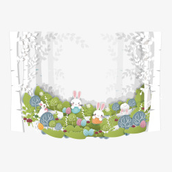 中国风兔子折纸风景画兔子图矢量图高清图片