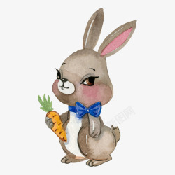 蓝色萝卜卡通灰色兔子拿着萝卜矢量图高清图片