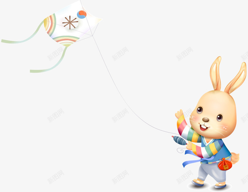 卡通手绘可爱兔子放风筝矢量图ai免抠素材_新图网 https://ixintu.com 卡通的动物 可爱的兔子 手绘的兔子 放风筝的兔子 矢量图
