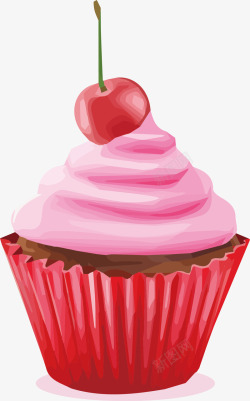 粉红色带花底樱桃味蛋糕高清图片