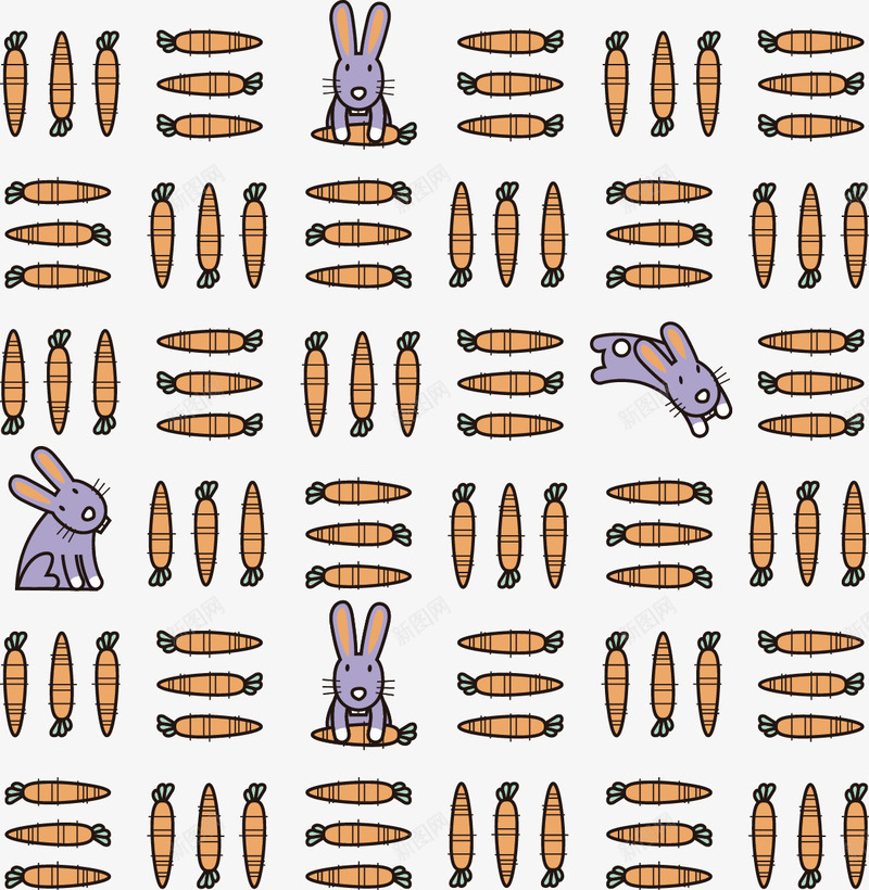 卡通动物食物花纹png免抠素材_新图网 https://ixintu.com 兔子 动物 卡通 萝卜 食物