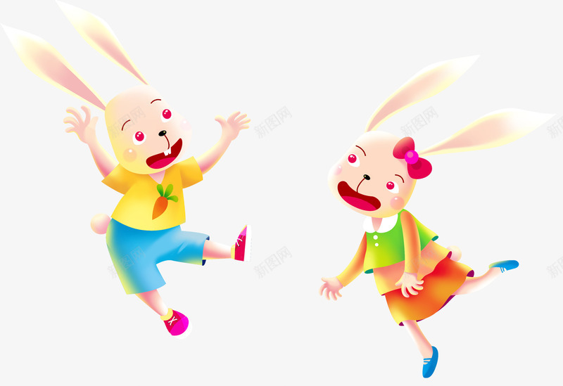 手绘跳舞的卡通兔子psd免抠素材_新图网 https://ixintu.com 中秋节 兔子 卡通兔子 卡通手绘 装饰图案